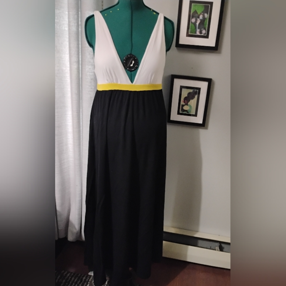 Spiegel Color Block Maxi Dress Sz M White Black Yellow